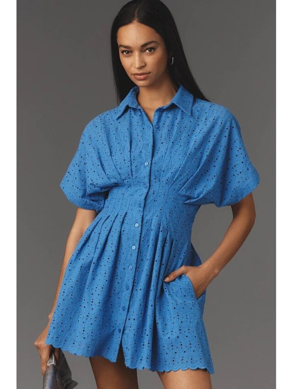 EXQUISE Anthropologie Tobie Eyelet Embroidered Button Shirt Dress